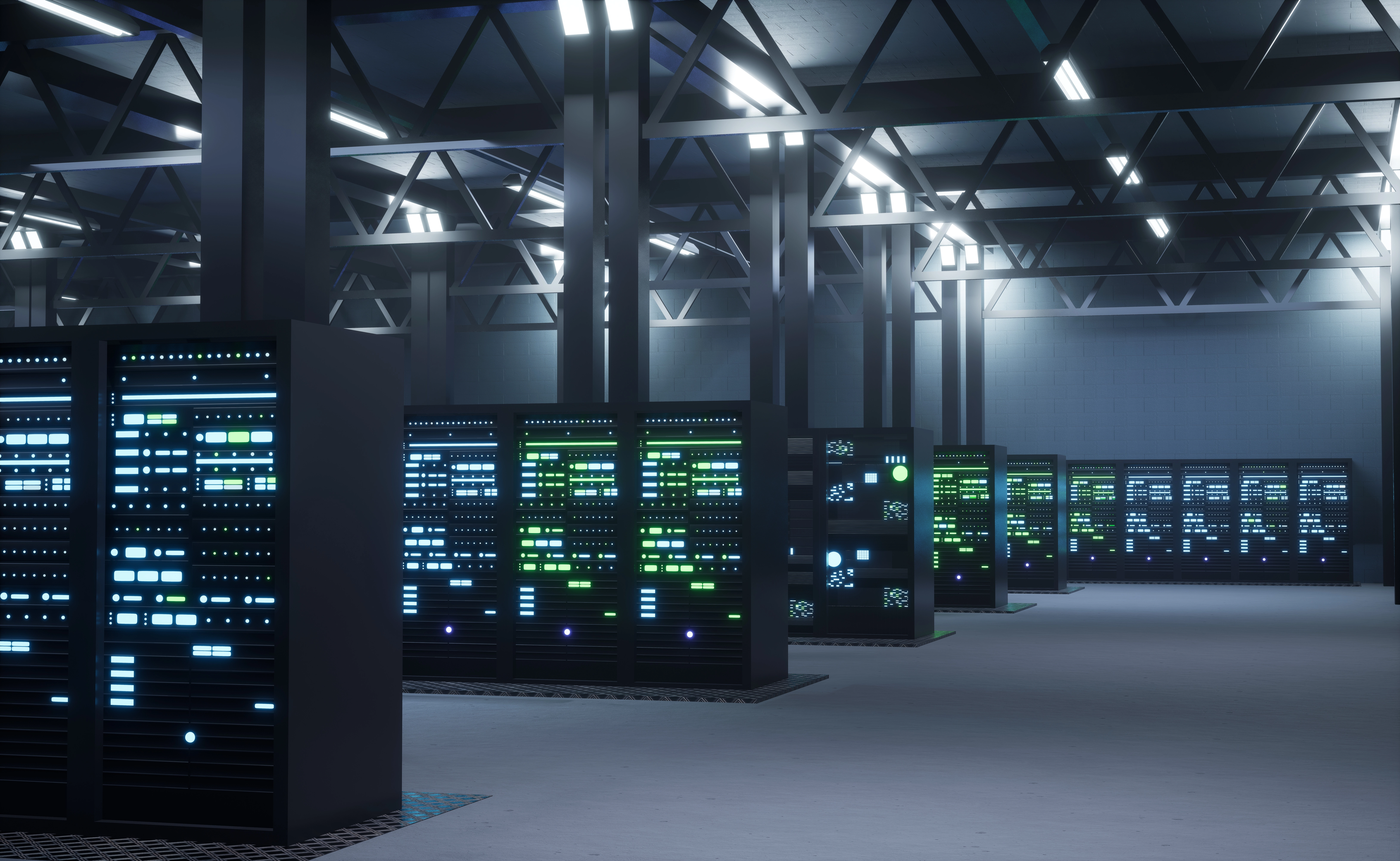 Datacenter com servidores iluminados para Sistema SaaS ALGORIX