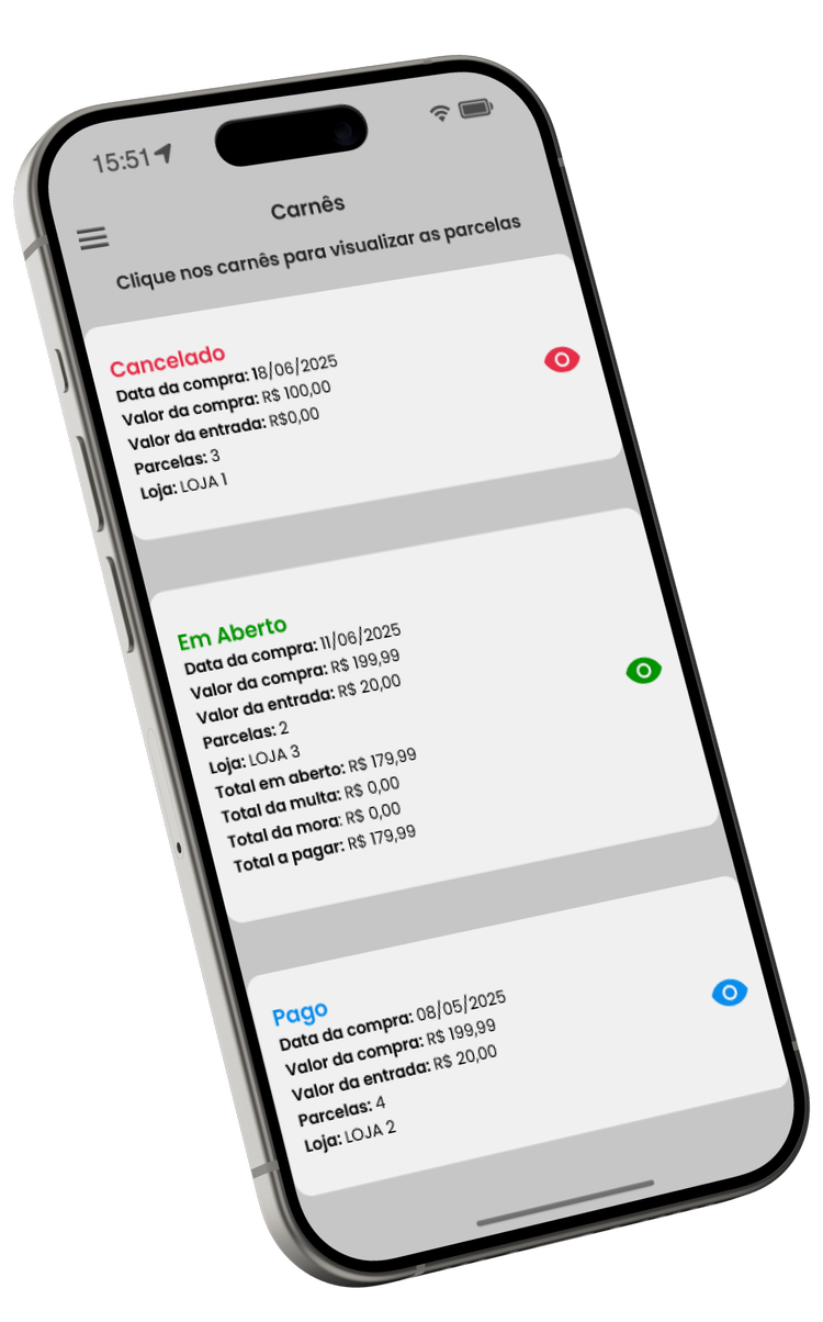 Mockup do aplicativo de crediário digital ALGORIX