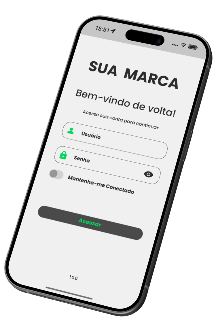 Mockup do Aplicativo do Lojista ALGORIX personalizado em smartphone, com tela de login